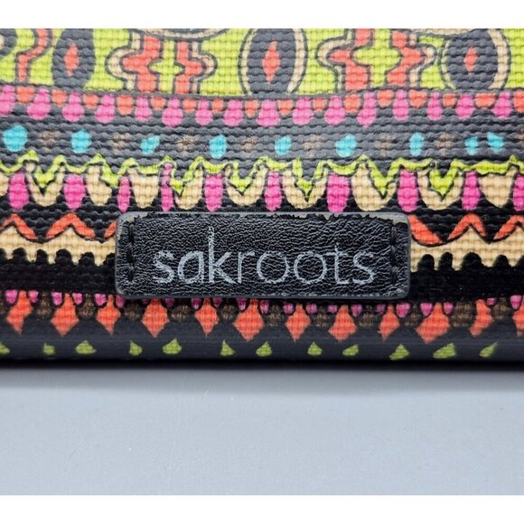 Sakroots Crossbody Zip Wallet Purse Coated Canvas Peace Sign Colorful Design - Picture 2 of 12
